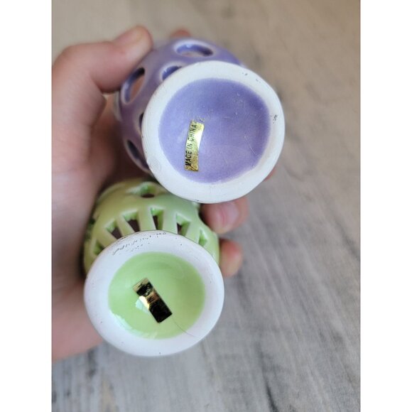 Egg holder green purple ceramic Easter spring set - Picture 5 of 5